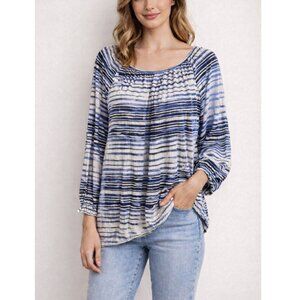 Daisy Fuentes Women's Navy White Striped Long Sleeve Blouse Top Size XL